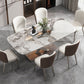 Metal Traditional Luxury Rectangle Dining Table Sintered Stone Table with Pedestal Clearhalo ' dining_table' 'Dining Tables & Seating' 'Dining Tables' 'furn' 'furn_dining_table' 'Furniture' 'furniture_dining_table' 'Kitchen & Dining Furniture' 'kitchen&dining_furn' 'kitchen' 'kitchen_dining_table' 1200x1200_810c9038-7751-4b76-8e9a-3abc49e0927f