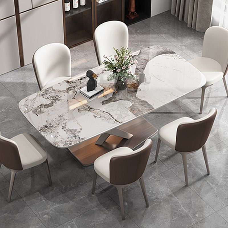 Metal Traditional Luxury Rectangle Dining Table Sintered Stone Table with Pedestal Clearhalo ' dining_table' 'Dining Tables & Seating' 'Dining Tables' 'furn' 'furn_dining_table' 'Furniture' 'furniture_dining_table' 'Kitchen & Dining Furniture' 'kitchen&dining_furn' 'kitchen' 'kitchen_dining_table' 1200x1200_810c9038-7751-4b76-8e9a-3abc49e0927f