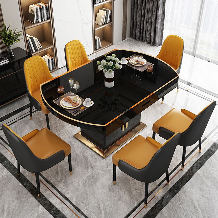 Mesa de comedor extensible de escritorio de vidrio redonda moderna con taquillas para comedor