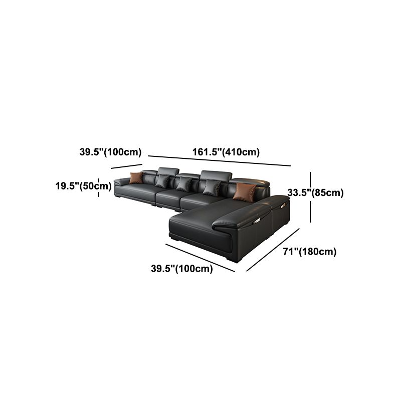 Black Faux Leather Sofa 33.46" H Pillow Top Arm Sofa & Chaise Clearhalo 'furn' 'furn_sectionals' 'Furniture' 'furniture_sectionals' 'Living Room Furniture' 'Sectionals' 1200x1200_810fef3d-e196-47e3-b6f9-d2352185cabc