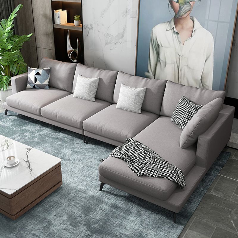 Square 4-Seater Sectional with Pillows Back in Linen Blend L-shape Sectional Clearhalo 'furn' 'furn_sectionals' 'Furniture' 'Living Room Furniture' 'Sectionals' 1200x1200_8111ff90-6119-495f-bbee-a595862cd7aa
