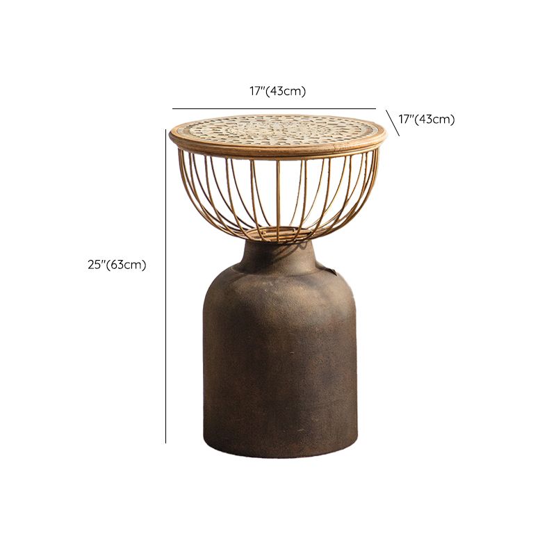 Table d'extrémité en bois massif de forme ronde avec table d'angle de base en métal pour le salon