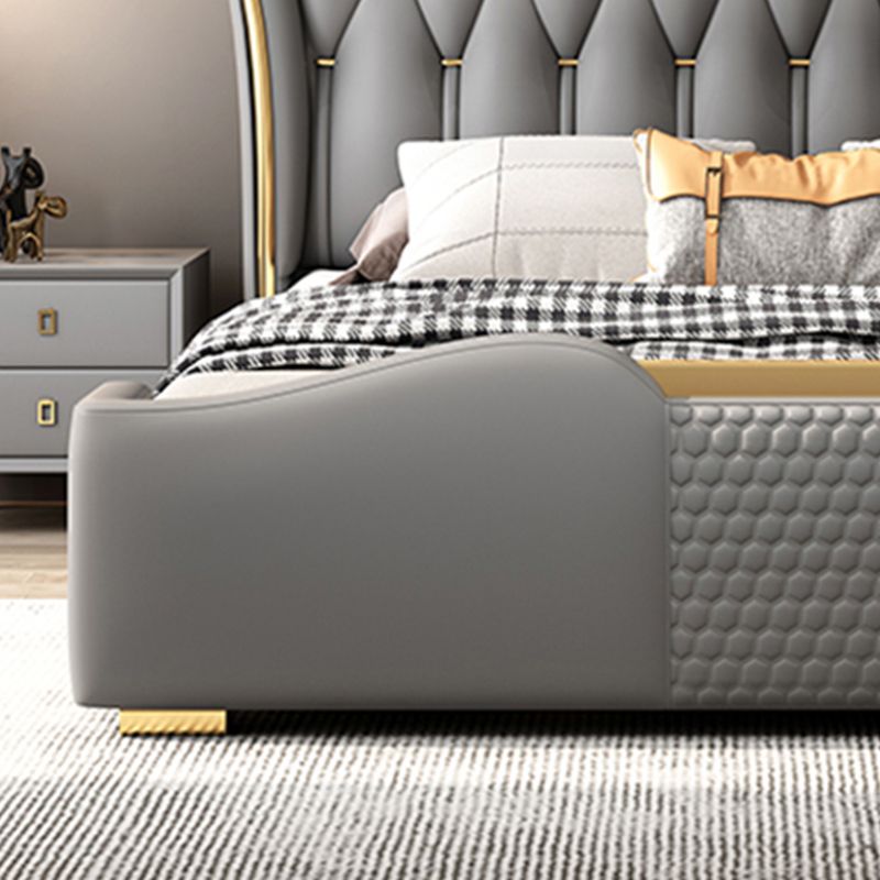 Glam Wood Standard Lit Faux Cadre de lit en cuir avec tête de lit rembourrée pour chambre à coucher