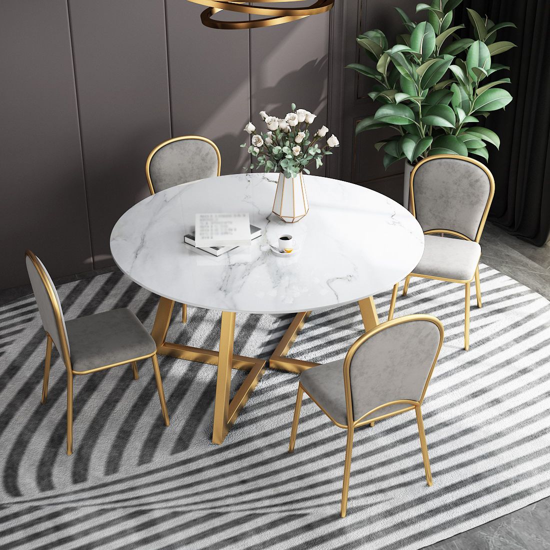 White Stone Top Dining Table Glam Style Gold Base Dining Table for Living Room Clearhalo 'Dining Tables & Seating' 'Dining Tables' 'dining_table' 'furn' 'furn_dining_table' 'Furniture' 'furniture_dining_table' 'Kitchen & Dining Furniture' 1200x1200_81191e38-54a6-47a3-82d3-f76d0da86dd6