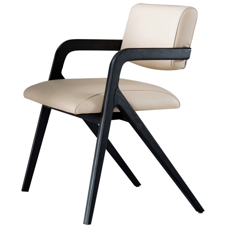Modern Upholstered Arm Chair Home Black Legs Solid Wood Dining Chair