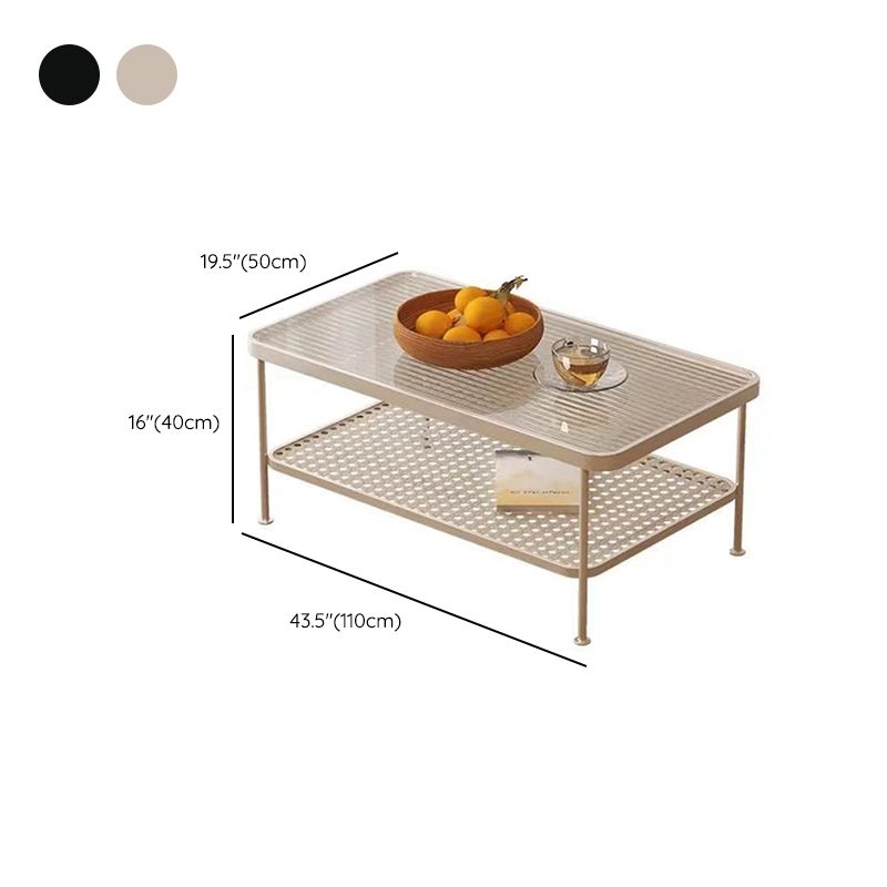Salontafel met 4 poten, eigentijdse koffiecocktailtafel met glazen blad en plank