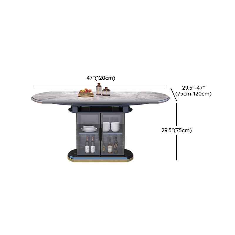 Modern Round Stone Top Dining Table Double Pedestal Metal Base in Grey