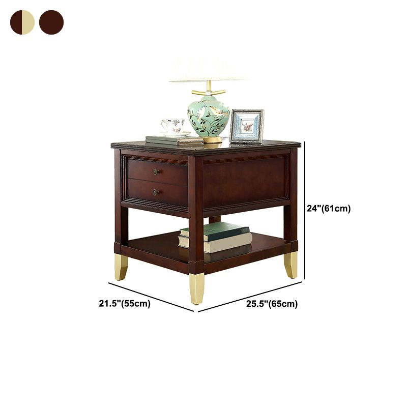 Contemporary Solid Wood End Table Rectangular Side Table with Storage and Shelf