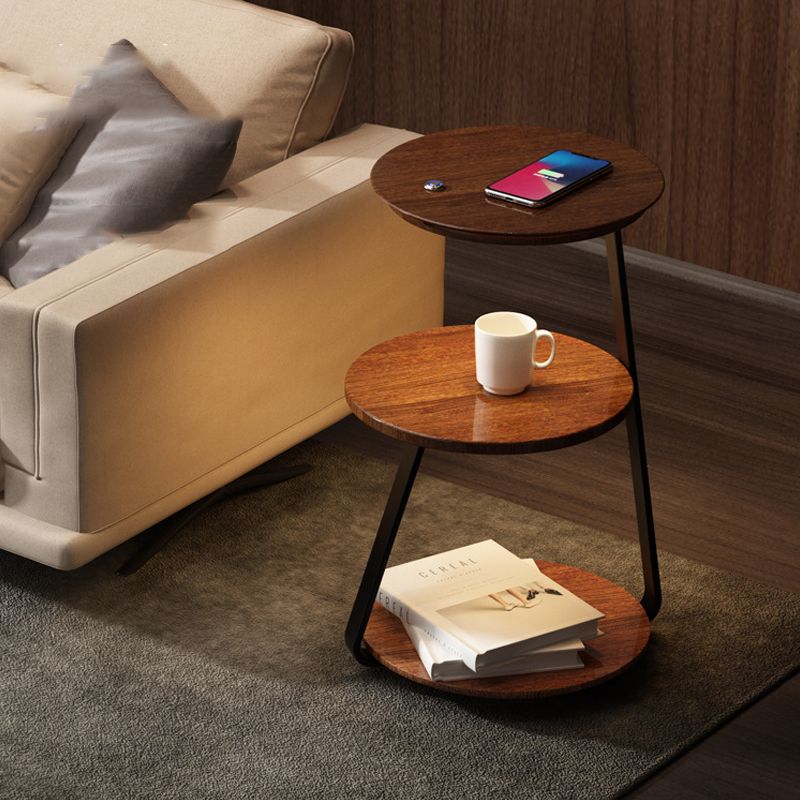 Modern Solid Wood Round 3-Tier Living Room Accent Side Table