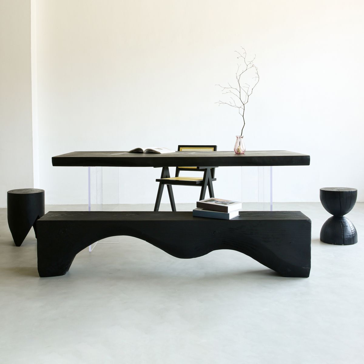 Irregular Dining Table Contemporary Style Solid Wood Black Dinner Table