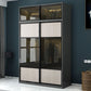 Engineered Wood Storage Cabinet with Glass Doors Contemporary Cabinet with Sliding Doors