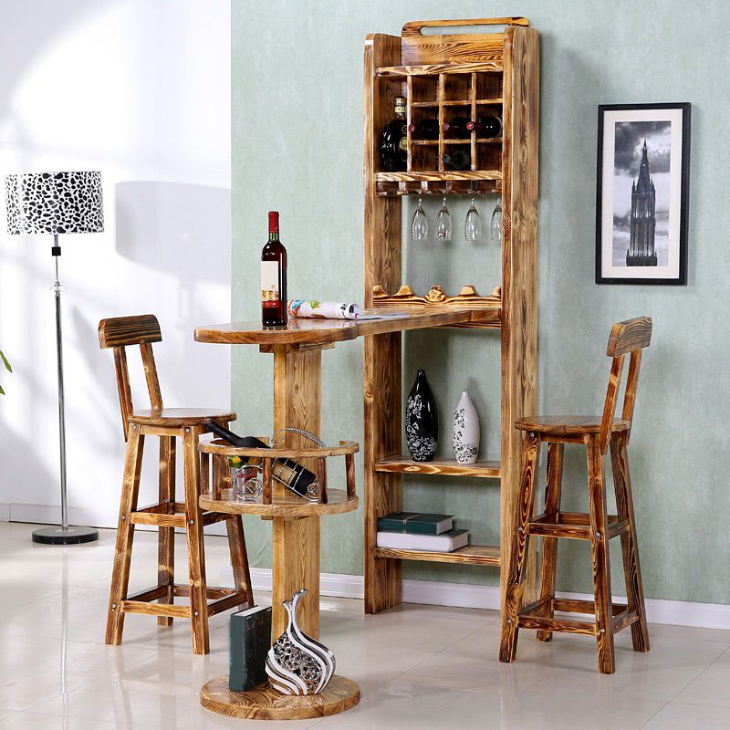 Antique Brown Pine Wood Bar Table Contemporary Pub Table with Wine Storage Clearhalo 'Bar Furniture' 'Bar Tables' 'bar_tables' 'furn' 'furn_bar_tables' 'Furniture' 'Kitchen & Dining Furniture' 1200x1200_812759ad-41fe-4fa6-a567-edc604ff08df