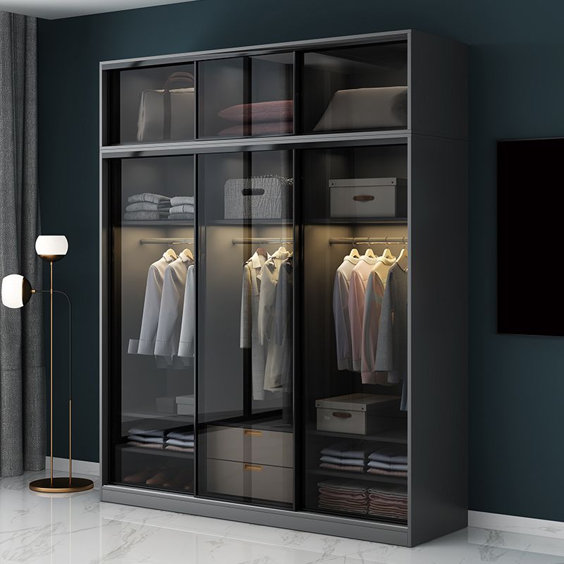 Contemporary Wood and Tempered Glass Wardrobe Freestanding Wardrobe Armoire without Light Clearhalo 'Armoires & Wardrobes' 'armoires_wardrobes' 'Bedroom Furniture' 'furn' 'furn_armoires_wardrobes' 'Furniture' 1200x1200_812f2ea2-d3bb-4a4a-99af-479c5f567639