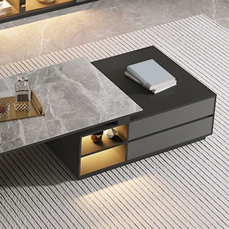 長方形カクテルテーブルストーンシングルコーヒーテーブル収納引き出し付き
