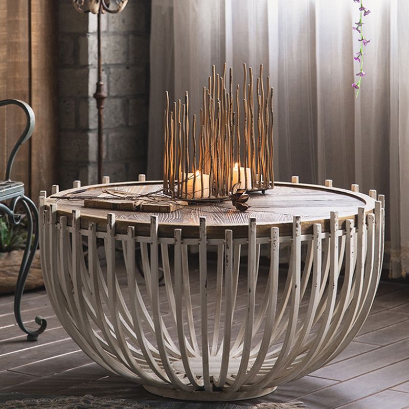 Rustic Solid Wood End Table Round Accent Side Table in Distressed Finish