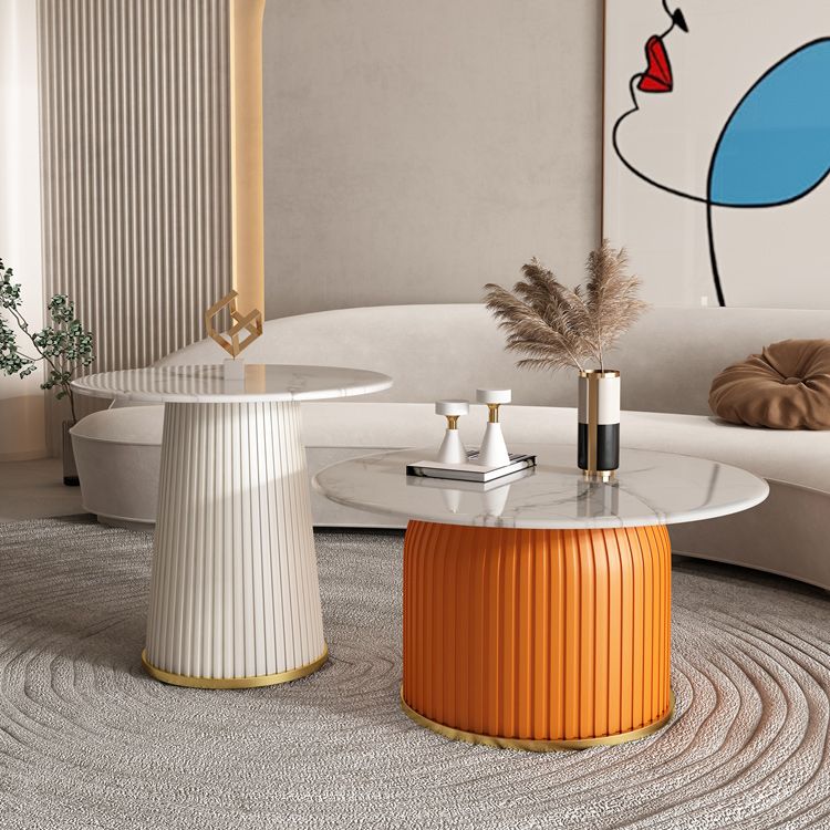 Pedestal blanco redondo Glam metal Mesa de cóctel con tapa de pizarra