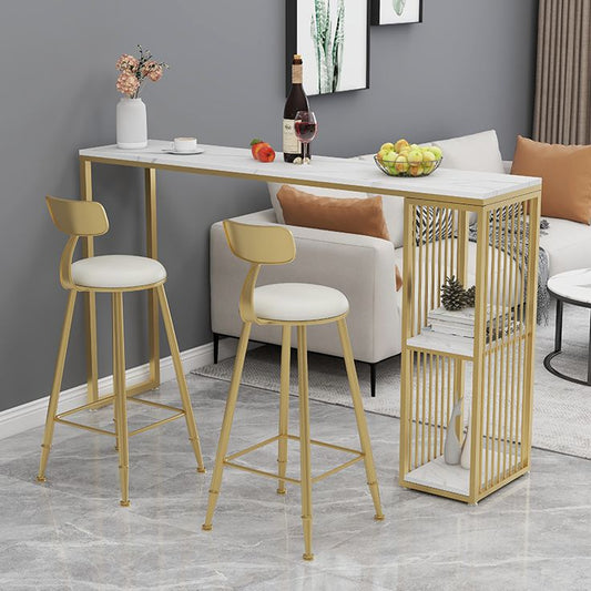 Glam Stone Bar Table Set 1/3 Pieces Rectangle Bar Table with Upholstered Stools Clearhalo 'Bar Furniture' 'furn' 'furn_home_bar_bar_sets' 'Furniture' 'Home Bars & Bar Sets' 'home_bar_bar_sets' 'Kitchen & Dining Furniture' 1200x1200_813c604e-2cab-4a6c-9310-981ce8ea25ee