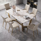 Modern Style Sintered Stone Dining Room Set with White Rectangle Shape Table and Gold Trestle Base Clearhalo 'Dining Room Sets' 'Dining Tables & Seating' 'dining_room_set' 'furn' 'furn_dining_room_set' 'Furniture' 'furniture_dining_room_set' 'Kitchen & Dining Furniture' 'kitchen&dining_furn' 'kitchen' 1200x1200_813cbe6c-d238-4dd5-9191-91f9d73775c6