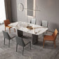 Moderne rechthoekige stenen tafel standaardhoogte dubbele voetstuk eettafel
