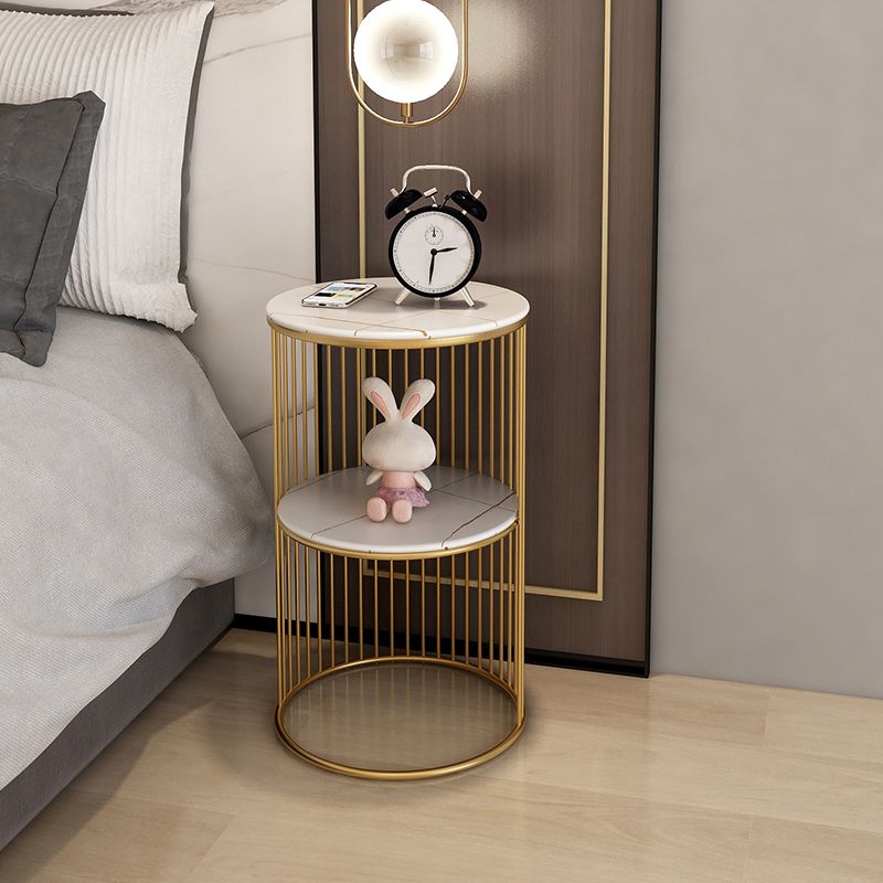 Table de nuit en métal rond en pierre rond avec étagères