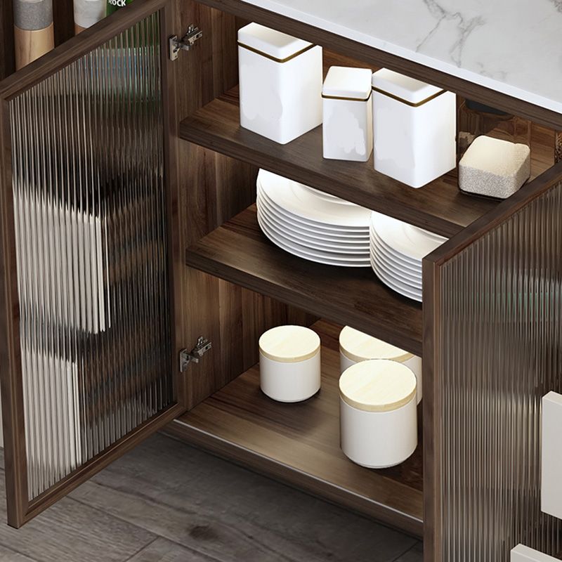 Sideboard di vetro contemporanea in pietra e sideboard in legno in noce e bianco