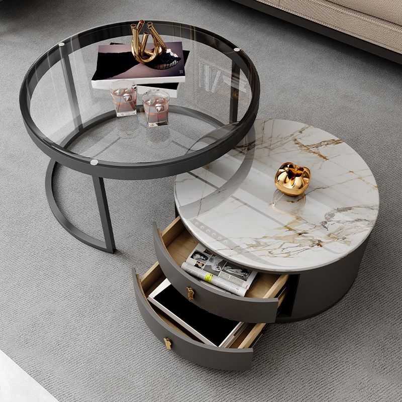 Modern Coffee Cocktail Table Round Nesting Coffee Table Set with Drawer Clearhalo 'Coffee & Accent Tables' 'Coffee Tables' 'coffee_tables' 'furn' 'furn_coffee_tables' 'Furniture' 'Living Room Furniture' 1200x1200_81466bfc-c97f-4ec7-ad49-e912897c6fc2