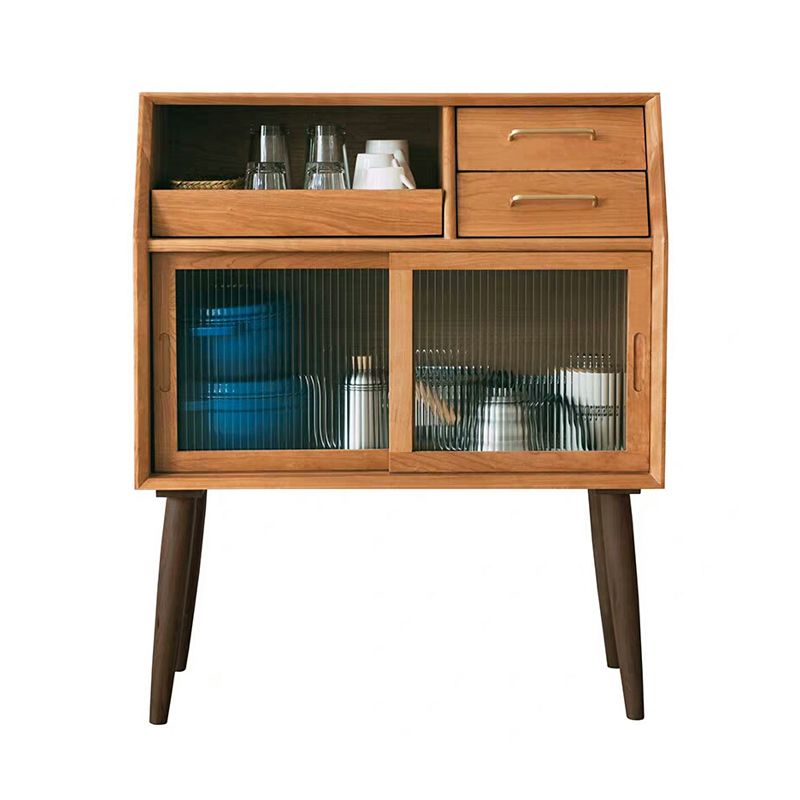 Mid-Century Modern Accent Cabinet with Glass Door and Shelf and 2 Drawers Clearhalo 'Cabinets & Chests' 'cabinets_chests' 'furn' 'furn_cabinets_chests' 'Furniture' 'Living Room Furniture' 1200x1200_814821dc-f17b-442e-8cb8-f41507071879
