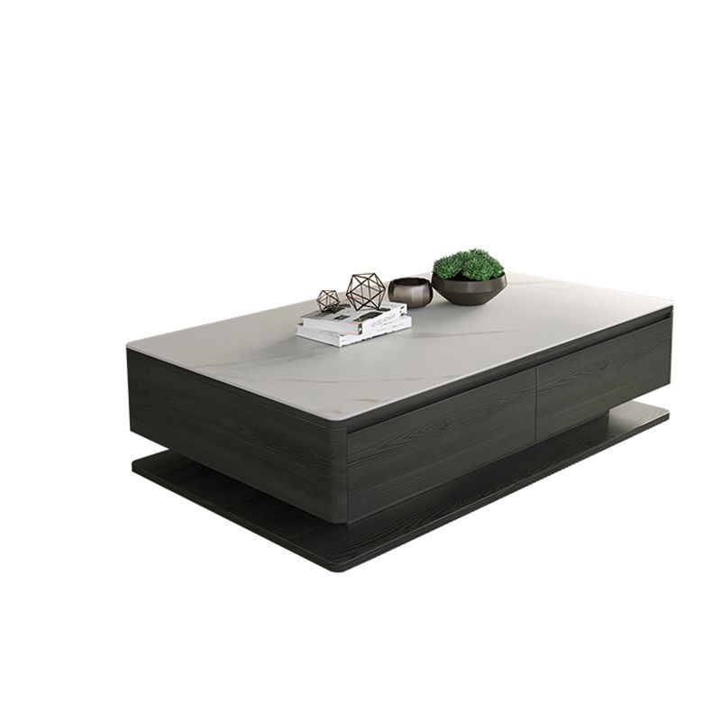 Tavolino da caffè rettangolare di pietra rettangolare contemporanea 16,9 "tavolo da cocktail a blocco H con 4 cassetti