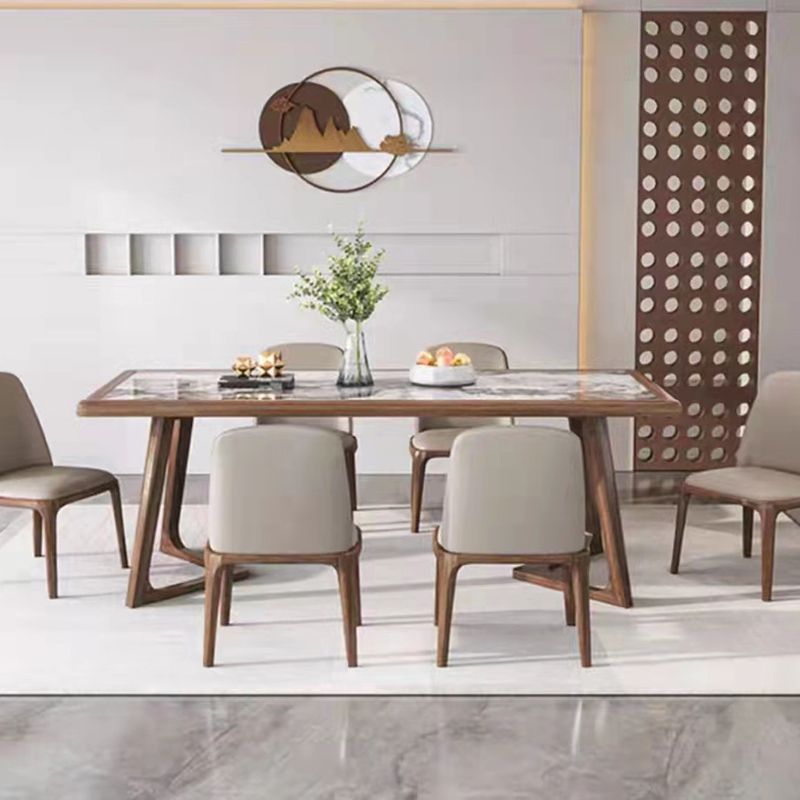 Set da tavolo da pranzo moderno rettangolare 1/4/7 PC Dinette con cornice in legno massiccio