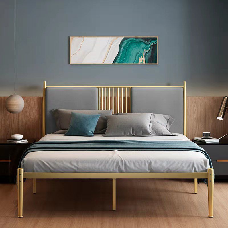 Glam Golden Frame Bed with Metal Legs and Upholstered Headboard