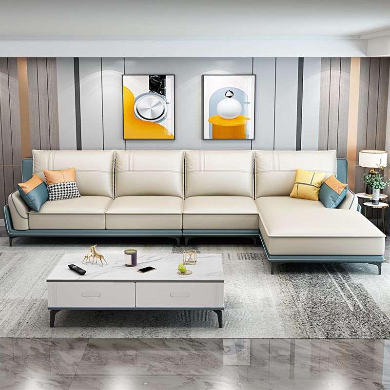 Scandinavian Faux Leather Sectional in Beige 35.43" Tall Sectional Clearhalo 'furn' 'furn_sectionals' 'Furniture' 'Living Room Furniture' 'Sectionals' 1200x1200_8151b6b1-1190-440d-b727-7a0f4dd64311