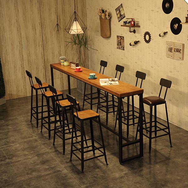 Brown Modern Style Rectangle Bar Table in Metal and Wood Table Cafe Bar Table Clearhalo 'Bar Furniture' 'Bar Tables' 'bar_tables' 'furn' 'furn_bar_tables' 'Furniture' 'furniture_bar_tables' 'Kitchen & Dining Furniture' 1200x1200_81525959-d4d5-4f32-b590-b2753fa361ff