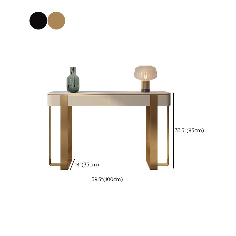 14 inch Wide Glam Console Table Stone Half Moon Accent Table