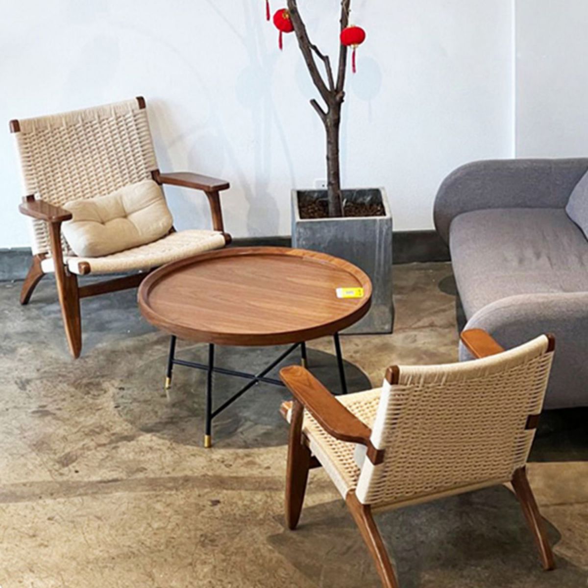 Eigentijdse massief houten stoel stoel huizen riet achter eetstoel