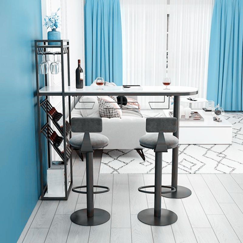 Modern Iron Bistro Table White Faux Marble Top Indoor Bar Dining Table with Wine Rack Clearhalo 'Bar Furniture' 'Bar Tables' 'bar_tables' 'furn' 'furn_bar_tables' 'Furniture' 'furniture_bar_tables' 'Kitchen & Dining Furniture' 1200x1200_815695dc-04ac-465a-9d6f-1fd9b8a69b91