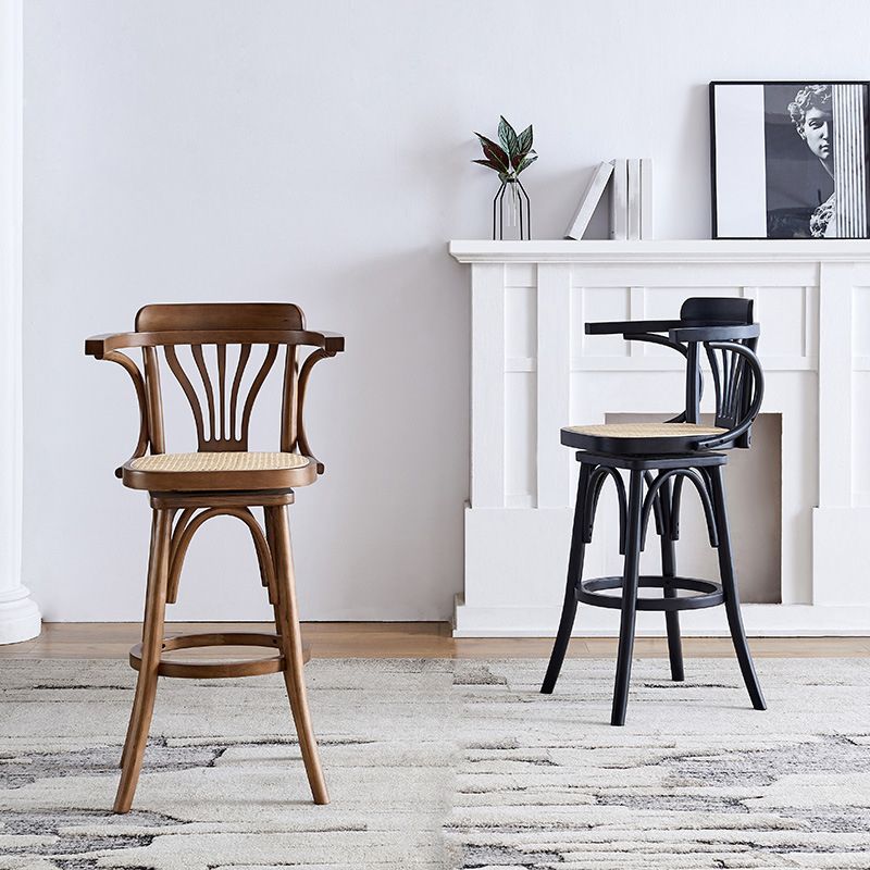 Contemporary Wood Counter Stools Rattan Bar Stool for Home Use