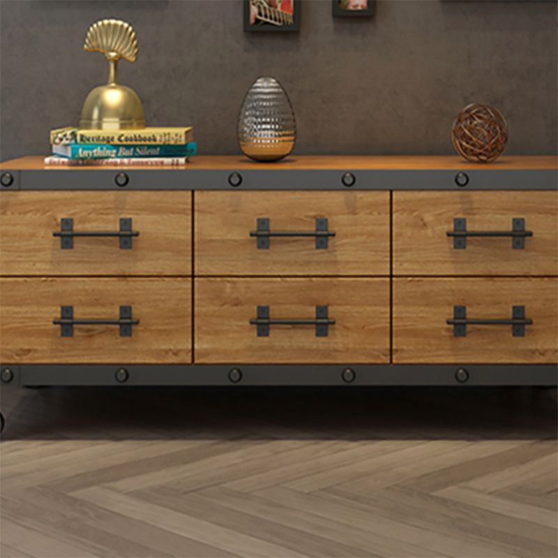 Console TV industrielle en pin, support multimédia de rangement fermé avec tiroirs pour le salon