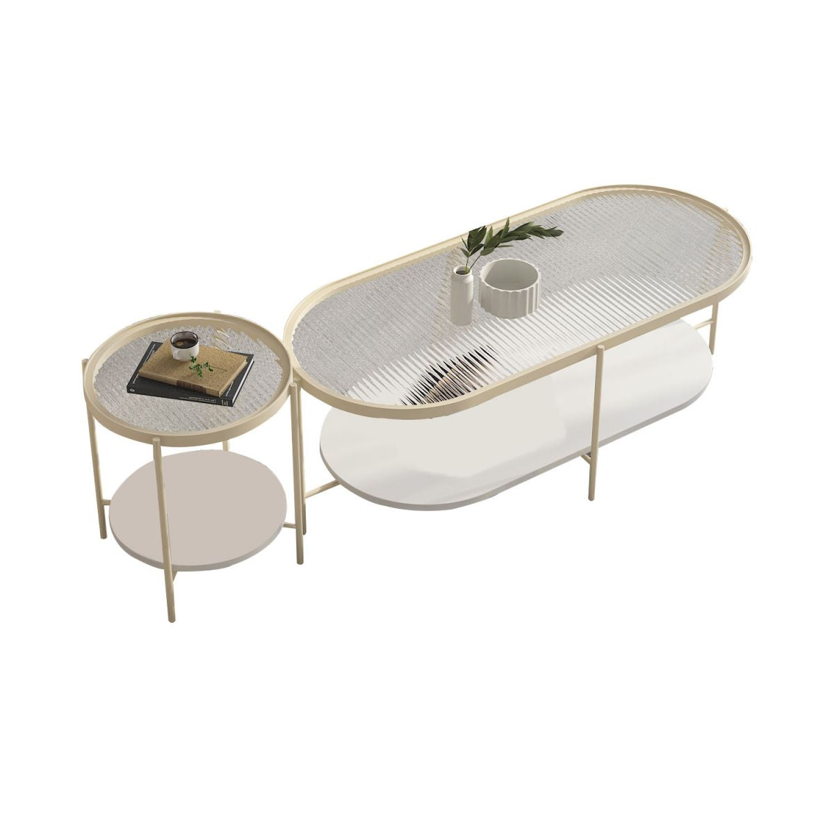 4 Legs Metal Coffee Table Shelf Included Oval Glass Top Cocktail Table Clearhalo 'Coffee & Accent Tables' 'Coffee Tables' 'coffee_tables' 'furn' 'furn_coffee_tables' 'Furniture' 'Living Room Furniture' 1200x1200_815ee090-31fc-4616-9c71-746689811ee9