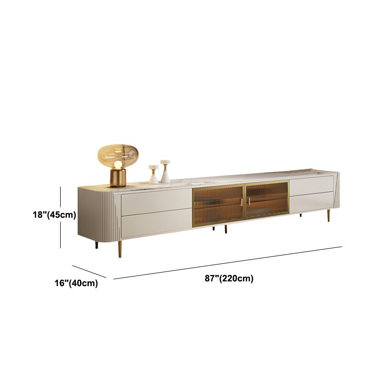 Glam Stone TV Media Console Stand di archiviazione chiusa in bianco