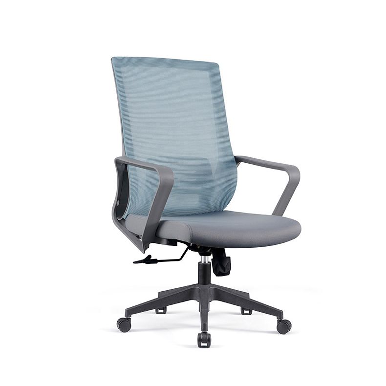 Chaise d'ordinateur moderne à bras fixes avec roulettes, chaise de bureau à dossier moyen