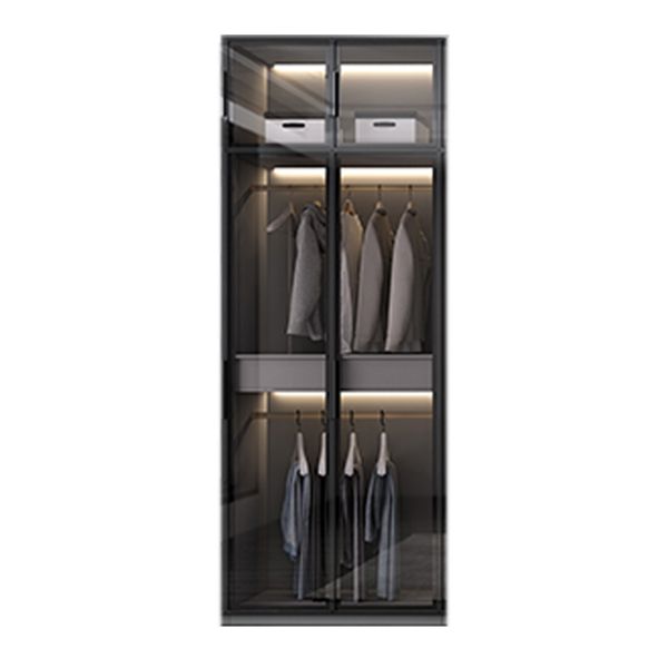 Black Manufactured Wood Cabinet with Glass Doors Modern Storage Cabinet Clearhalo 'Armoires & Wardrobes' 'armoires_wardrobes' 'Bedroom Furniture' 'furn' 'furn_armoires_wardrobes' 'Furniture' 1200x1200_8165b6cf-da82-4905-ae23-a67dd719d1a0