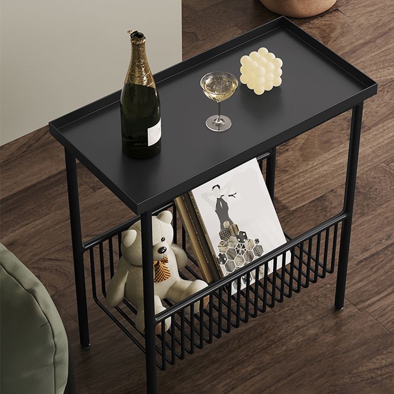 Rectangle Tray Top Side Table 21.65" Tall Iron 4 Legs End Table with Shelf