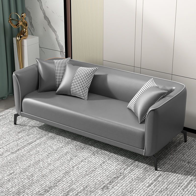 リビングルーム用のタイトなバックソファスカンジナビアフェイクレザースクエアアームソファソファ