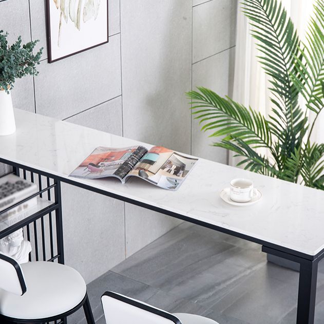 Marble Bistro Table with Rectangle Table Top Double Pedestal Table - 41.3" H Clearhalo 'Bar Furniture' 'Bar Tables' 'bar_tables' 'furn' 'furn_bar_tables' 'Furniture' 'furniture_bar_tables' 'Kitchen & Dining Furniture' 1200x1200_816a1aef-618d-4e06-ac2a-6440a45c8633