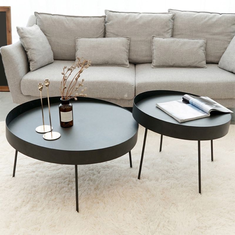 Mid-Century Modern Coffee Table with 4 Legs and Iron Round Top Clearhalo 'Coffee & Accent Tables' 'Coffee Tables' 'coffee_tables' 'furn' 'furn_coffee_tables' 'Furniture' 'Living Room Furniture' 1200x1200_816af8fa-e4aa-490f-b907-7ca6b166a701