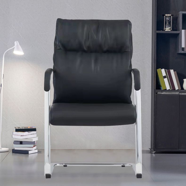 Fauteuil contemporain à accoudoirs fixes sans roues, chaise à dossier haut en cuir noir
