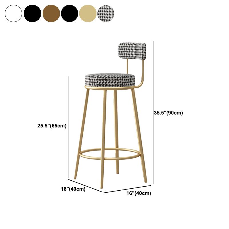 Glam Fabric Bar Stools Low Back Round Seat Barstool with 4 Gold Iron Legs Clearhalo 'Bar Furniture' 'Bar Stools' 'bar_stools' 'furn' 'furn_bar_stools' 'Furniture' 'Kitchen & Dining Furniture' 1200x1200_817027cf-ca34-47a8-bcd3-7e9e1aed8b39