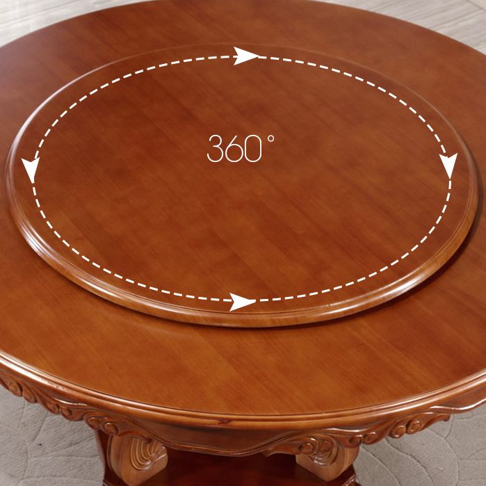 Brown Wood Dining Table for Home Rubberwood Dinette Table with Pedestal