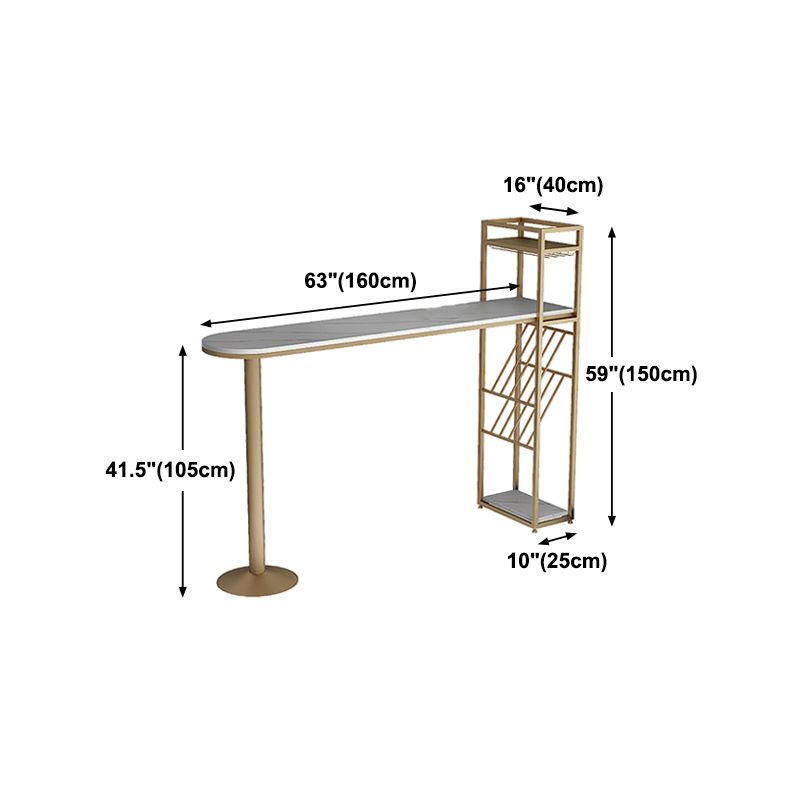 Glam Style Gold Iron Bar Table 41.3"H Faux Marble White Top Bistro Table with Wine Rack Clearhalo 'Bar Furniture' 'Bar Tables' 'bar_tables' 'Furniture' 'furniture_bar_tables' 'Kitchen & Dining Furniture' 'kitchen&dining_furn' 'kitchen' 1200x1200_8171e99d-203e-40ce-a7de-59498a6bd132