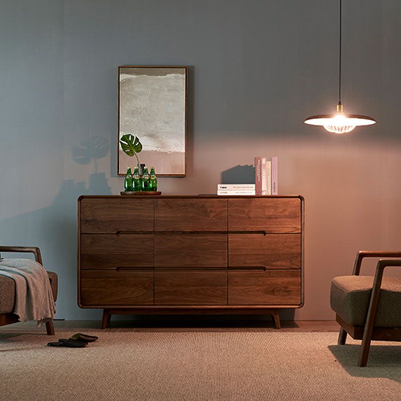 Modernismo tocador de nogal doble horizontal con almacenamiento para dormitorio